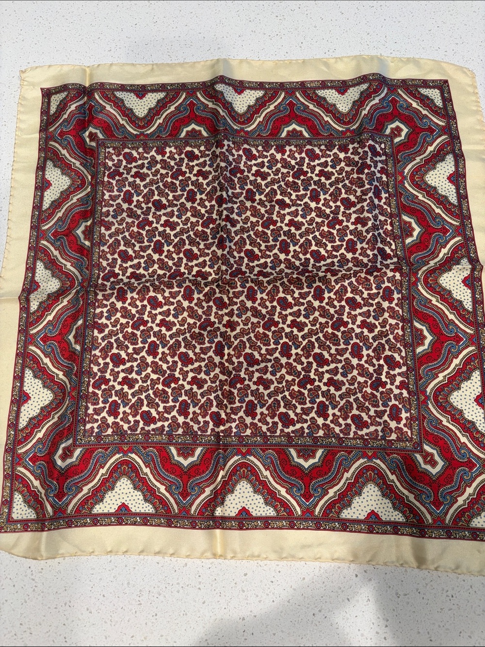 Classic Paisley Red and Cream Pocket Square